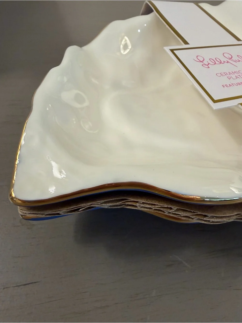Lilly Pulitzer Ceramic Oyster Shell Appetizer Plate Set of 2 Frenchie Blue NIB